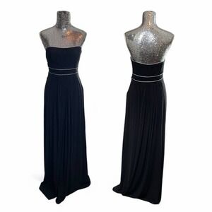 Strapless Pleated Maxi Dress Black Formal Evening Gown Gala Minimalist Medium